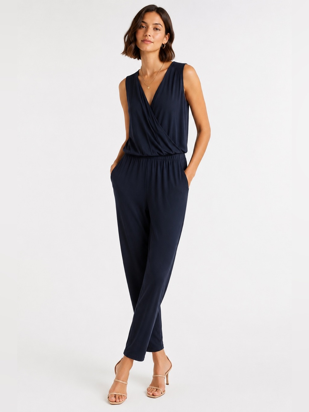 Michael Stars Navy Faux Wrap Sleeveless Jersey Jumpsuit Size XS